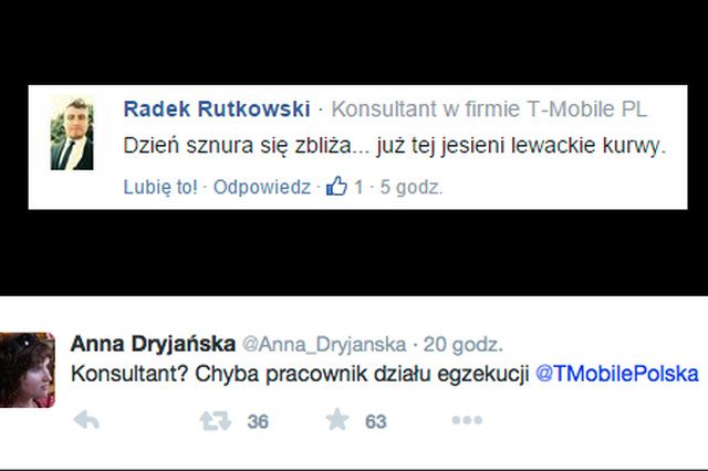 „Dzień sznura się zbliża... już tej jesieni lewackie ku**y” – Anna Dryjańska nagłaśnia sprawę  komentarza pracownika T-Mobile