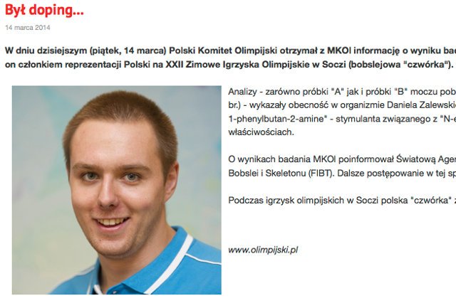 Polskie bobsleista złapany na dopingu.