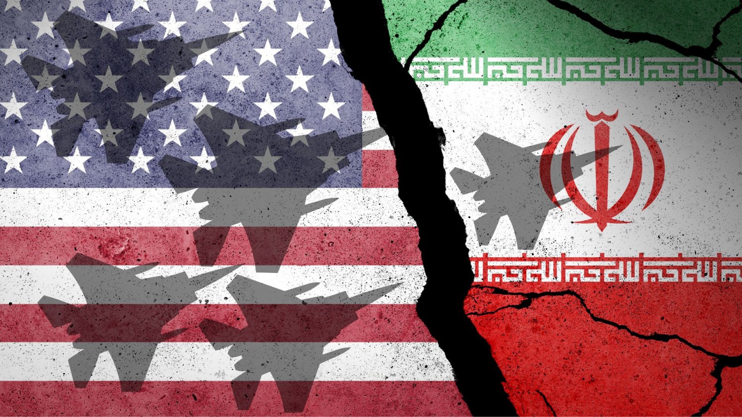 Rozejm USA i Izraela z Iranem wisi na włosku. "Mamy palec na spuście" Grafika przedstawiająca flagi USA i Iranu oraz cienie samolotów bojowych.