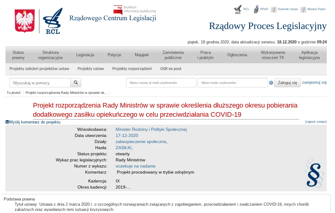 Choć 17 grudnia 2020 Ministerstwo Rodziny i Polityki Społecznej poinformowało o nowym projekcie rozporządzenia w sprawie przedłużenia terminu dodatkowych zasiłków opiekuńczych, to projekt ten nadal oczekuje na nadanie. Dodatkowy zasiłek opiekuńczy zostanie przedłużony? Pojawił się nowy projekt Ministerstwa Rodziny i Polityki Społecznej.