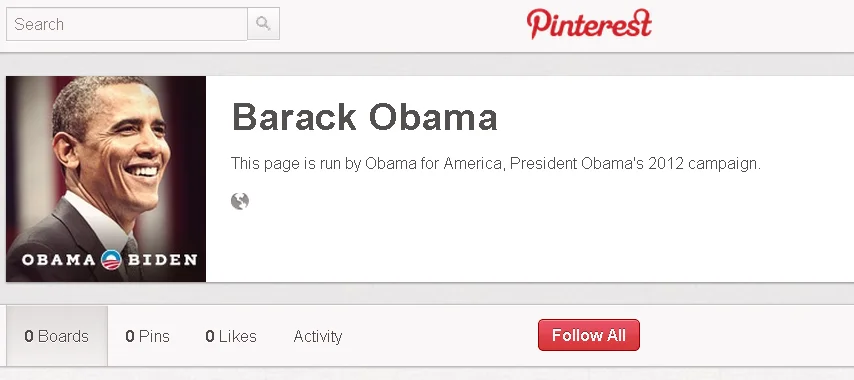 Profil Obamy na Pinterest