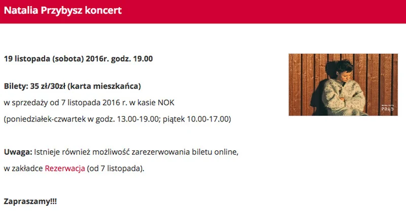 Sprzedaż biletów na koncert Natalii Przybysz w Nadarzynie ma ruszyć za tydzień. O ile nie zostanie odwołany