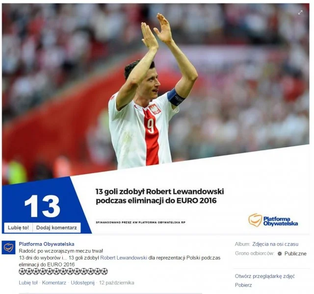 Tak wyglądało opublikowane przez PO zdjęcie Roberta Lewandowskiego