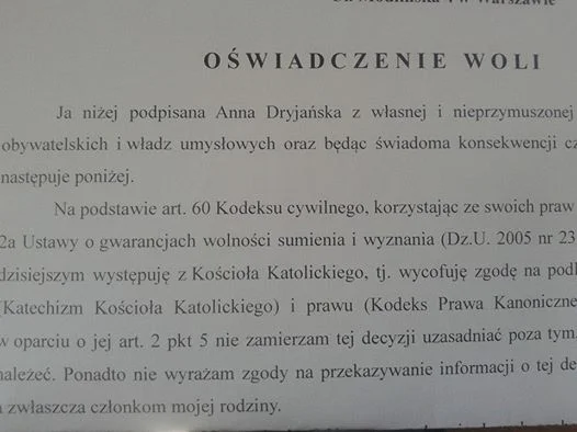 Kiedyś uważałam, że wypisywanie się z Kościoła rzymskokatolickiego to czysta biurokracja. Dziś, w obliczu watykanizacji Państwa, uważam to za swój obywatelski obowiązek.