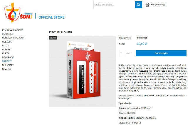 Powerbank z logiem ŚDM daje więcej energii poprzez kontakt z Duchem Świętym?