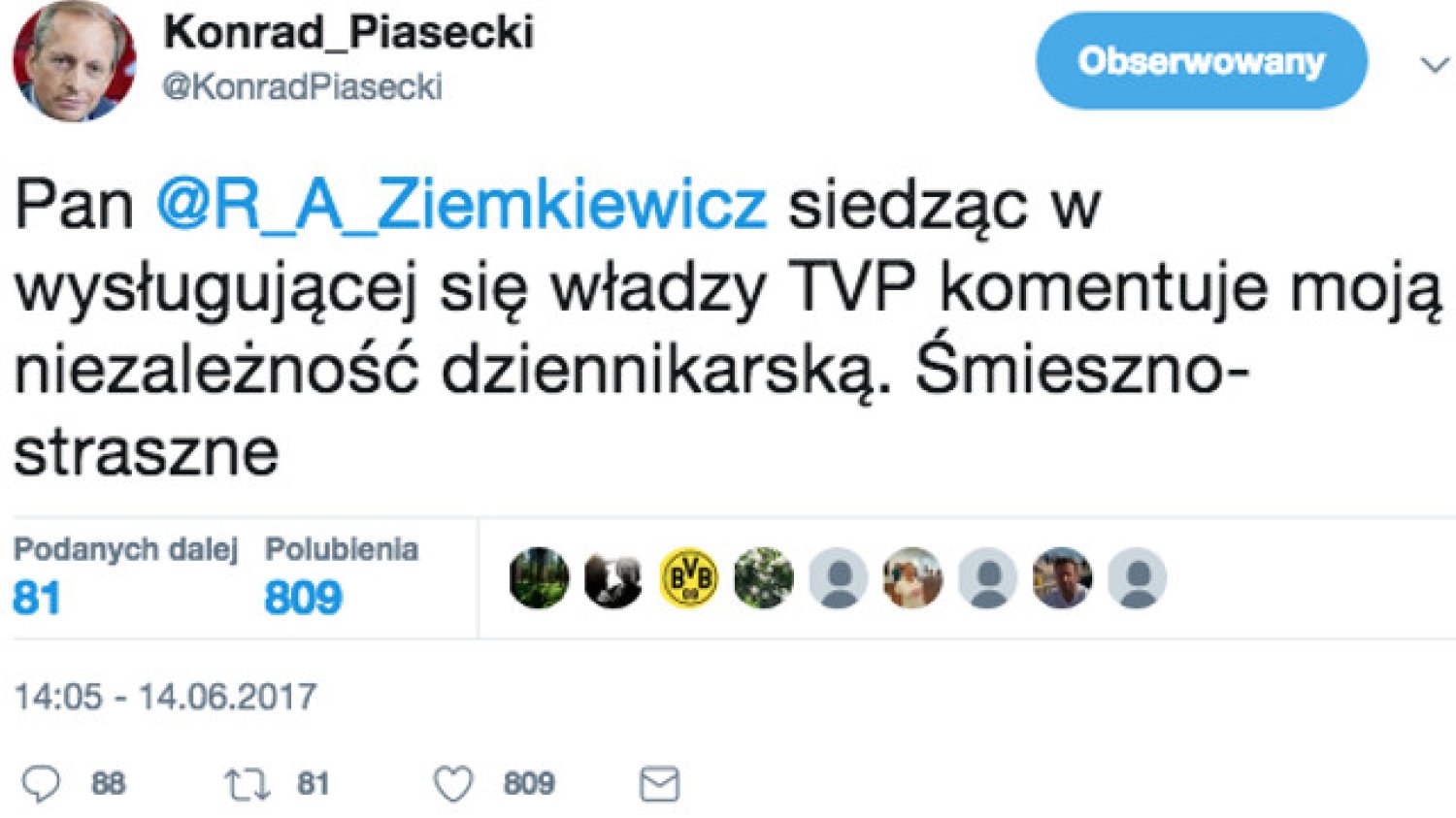 Konrad Piasecki skomentował na Twitterze program TVP, Rafał Ziemkiewicz odpowiedział i... tak się zaczęła kłótnia.