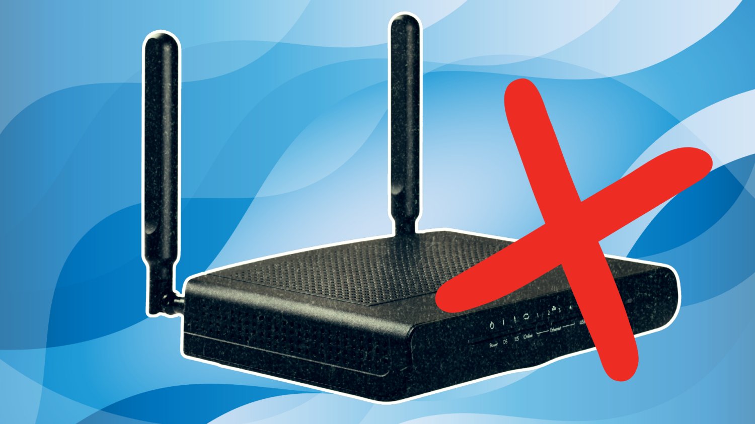 Router z czerwonym X na tle fal.