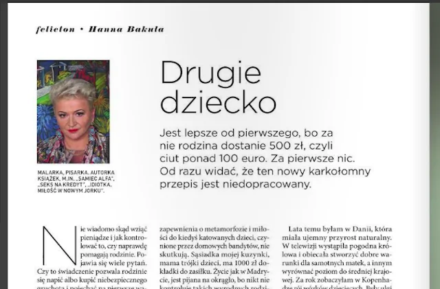 Felieton Hanny Bakuły przedstawia negatywne strony programu 500+.