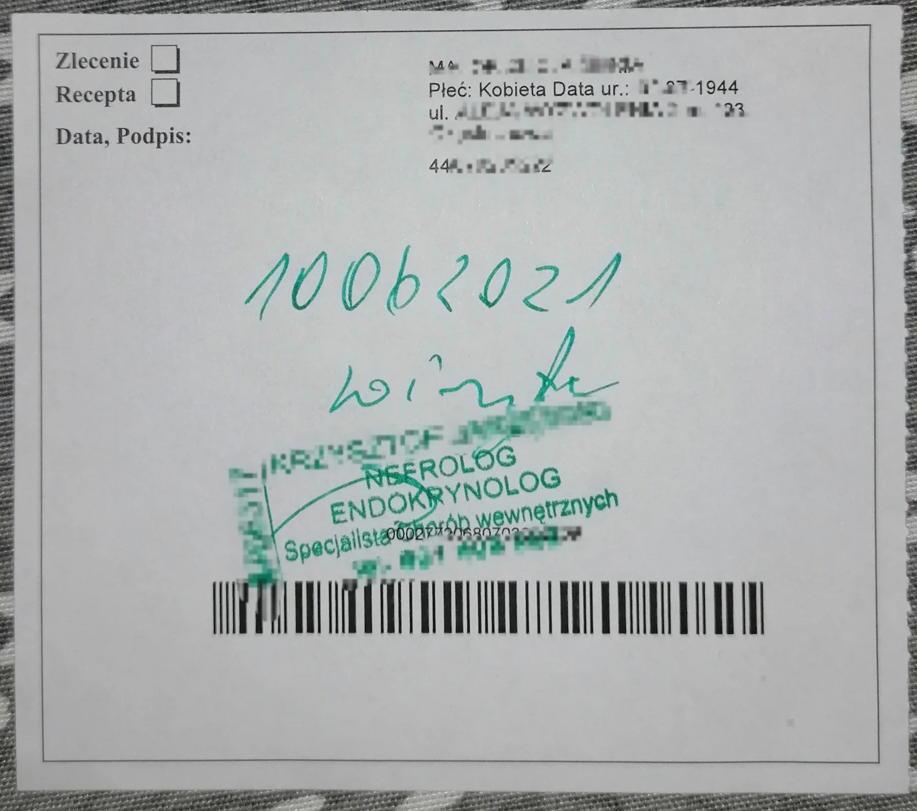 Skierowanie mieszkanki Częstochowy, która wizytę u endokrynologa ma wyznaczoną na czerwiec 2021 r.!