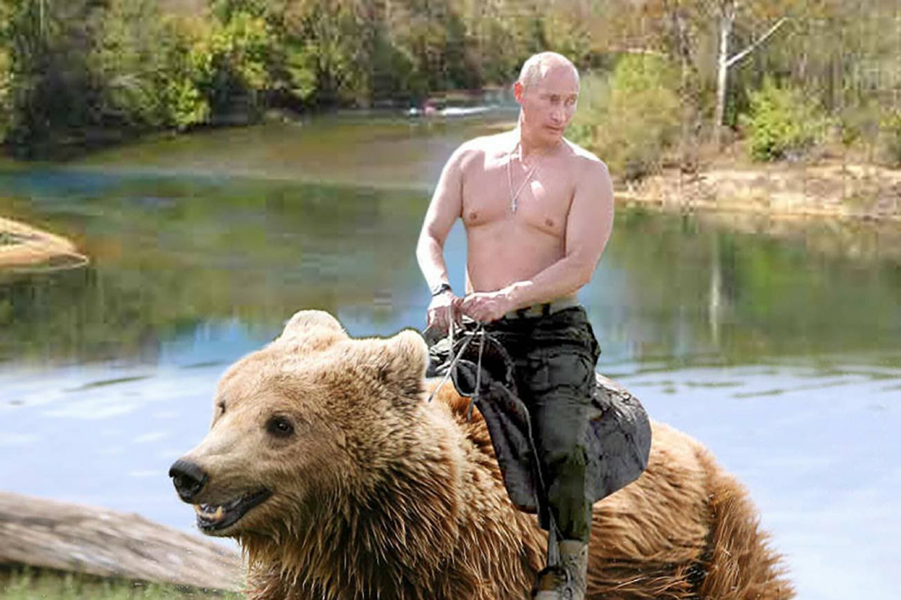 Prezydent Władimir Putin i niedźwiedź - najpopularniejszy fotomontaż w Rosji.