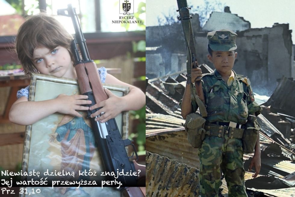 W odpowiedzi na zdjęcie dziewczynki z Maryją i kałasznikowem w ręku, internauci zalali fanpejdż duchownych katolickich fotografiami dzieci z bronią w ręku z innych regionów świata.