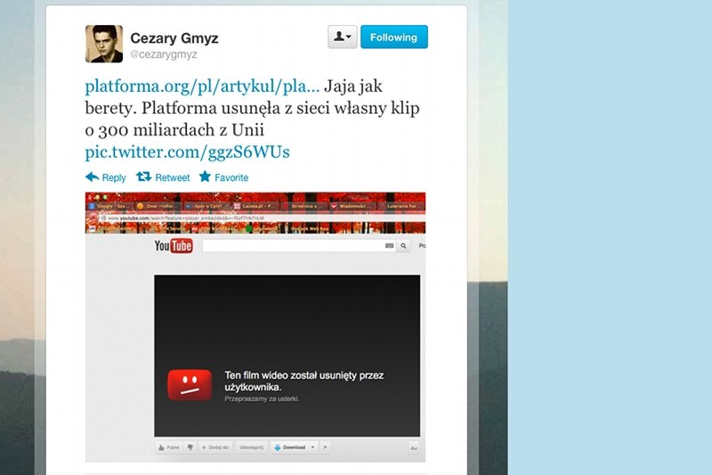 Printscreen z konta Cezarego Gmyza w serwisie Twitter.
