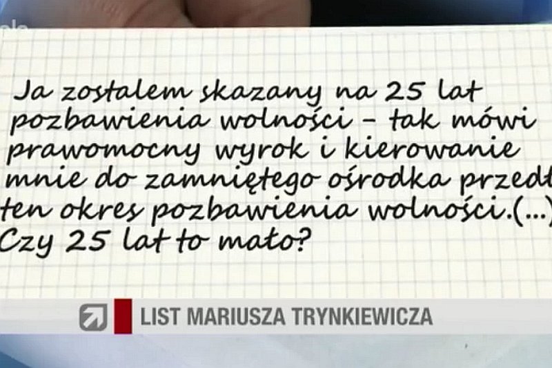 Mariusz Trynkiewicz napisał list do dziennikarki Polsat News.