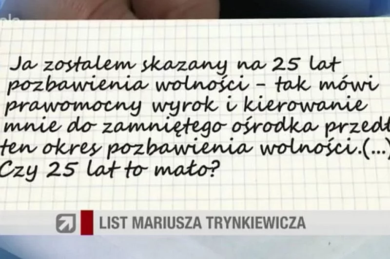 Mariusz Trynkiewicz napisał list do dziennikarki Polsat News.