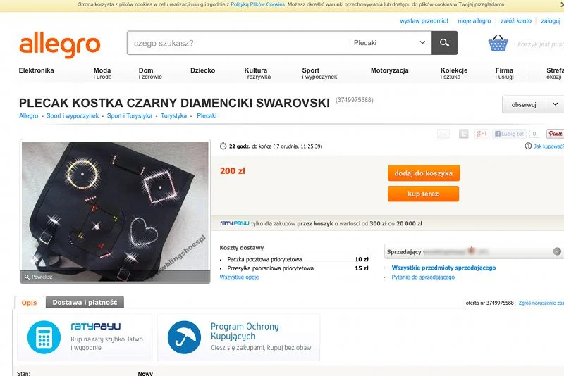 Plecak kostka z kryształkami z diamencikami Swarovski