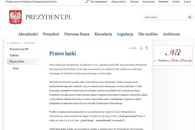 Tekst dotyczący prawa łaski wrócił na stronę Kancelarii Prezydenta w nieco odmienionej wersji