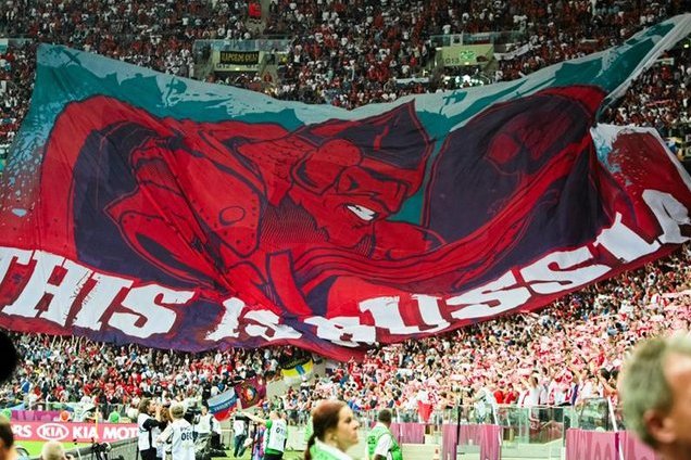 Oprawa kibiców rosyjskich podczas meczu Polska-Rosja