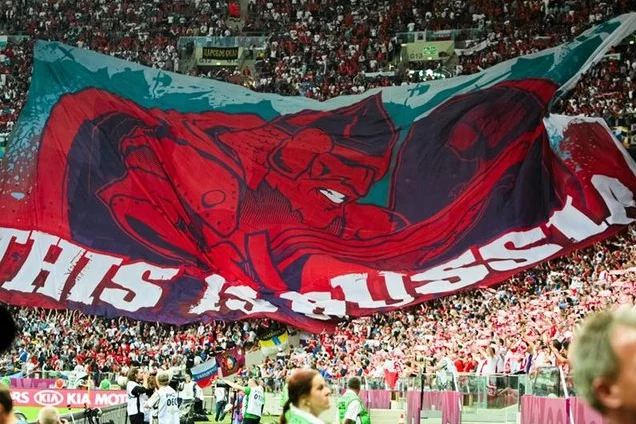 Oprawa kibiców rosyjskich podczas meczu Polska-Rosja