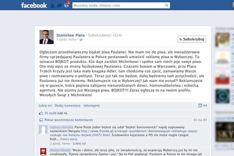 Poseł PiS ostro zakomunikował swój bojkot Paulanera.