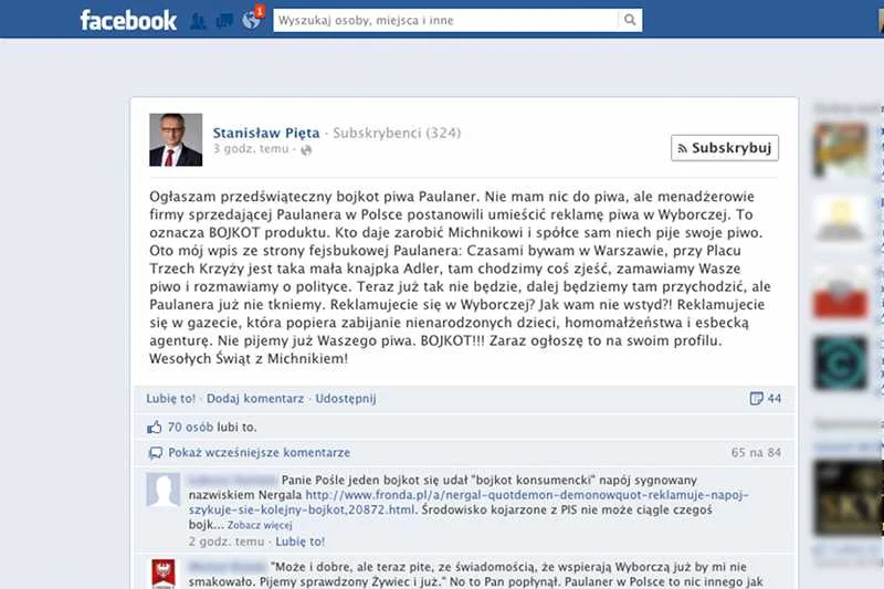 Poseł PiS ostro zakomunikował swój bojkot Paulanera.