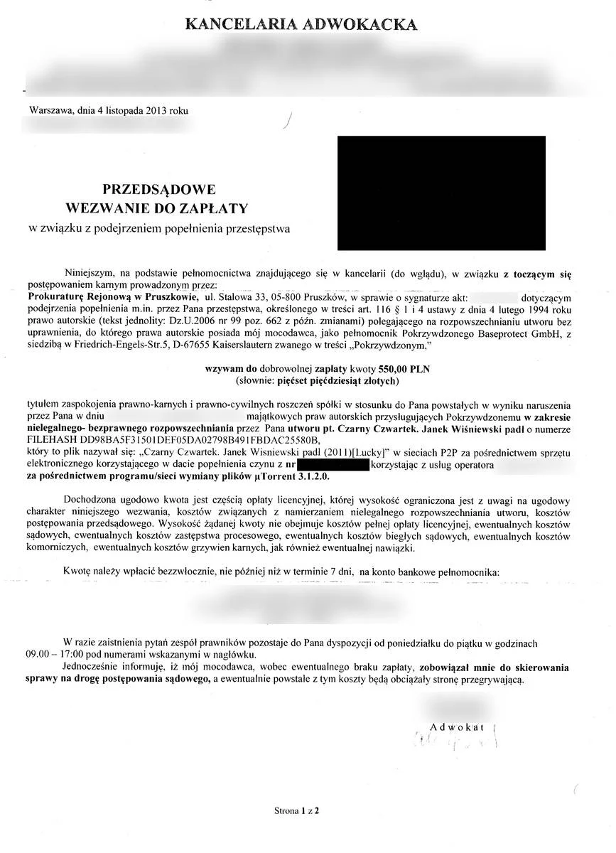 Takie pismo dostało kilkaset osób