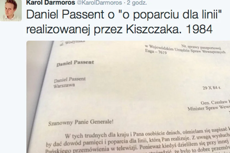 List Passenta Do Kiszczaka z 1984 roku.