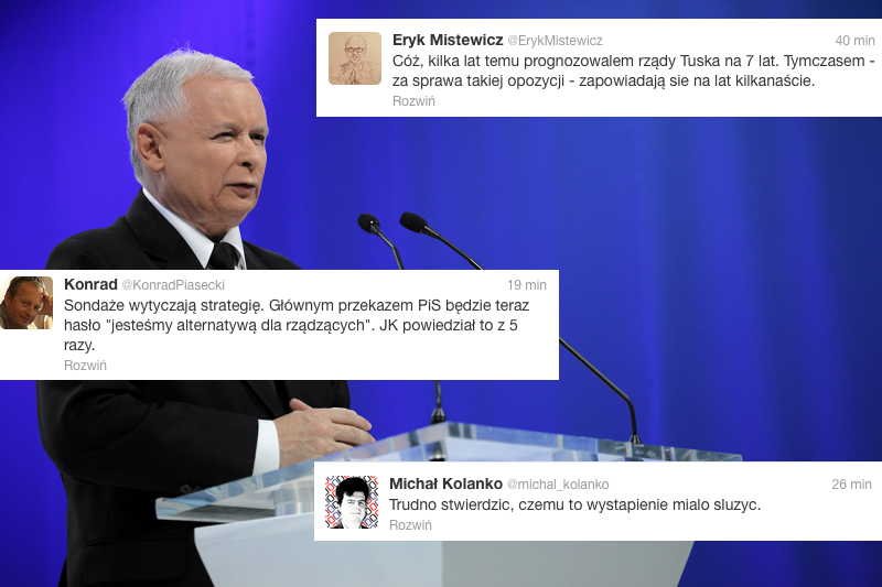 Jarosław Kaczyński w trakcie konferencji. Na żywo jego przemówienie komentowali użytkownicy Twittera