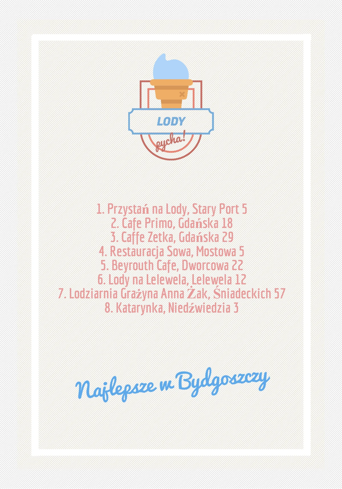 Lista najlepszych lodziarni w Bydgoszczy.