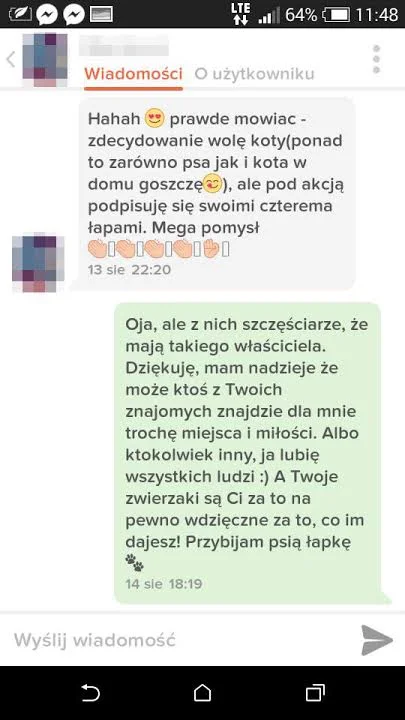 Fragment rozmowy na Tinderze