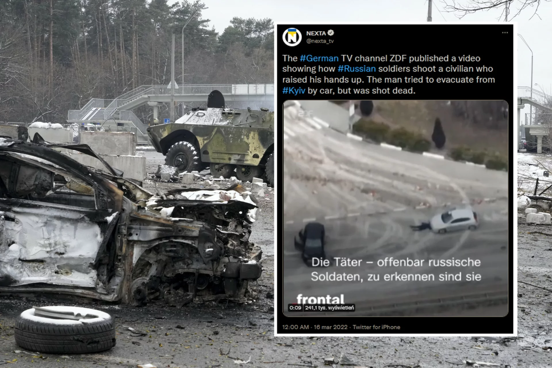 ZDF opublikowało nagranie, na którym widać, jak Rosjanie zastrzelili cywila pod Kijowem.