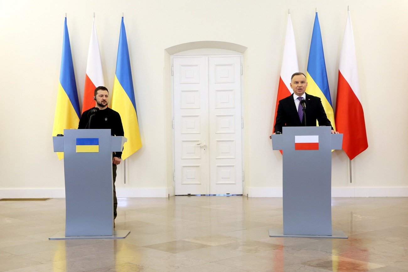 Andrzej Duda i Wołodymyr Zełenski przemawiali na wspólnej konferencji.