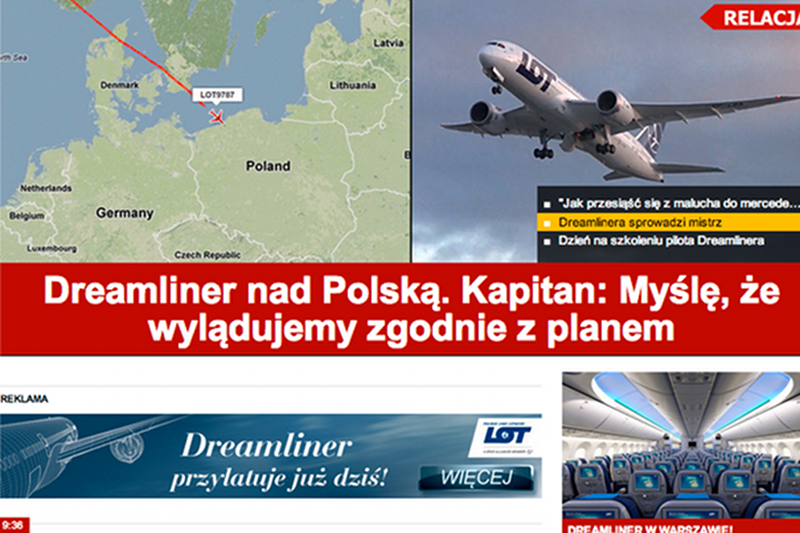 Wiele stacji i serwisów relacjonowało na żywo przylot Dreamlinera do Polski.