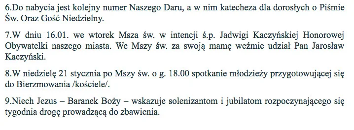 W ogłoszeniach w starachowickiej parafii wizyty prezesa PiS nie uznano za najistotniejsze wydarzenie nadchodzącego tygodnia.
