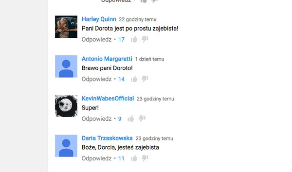 Komentarze pod spotem.