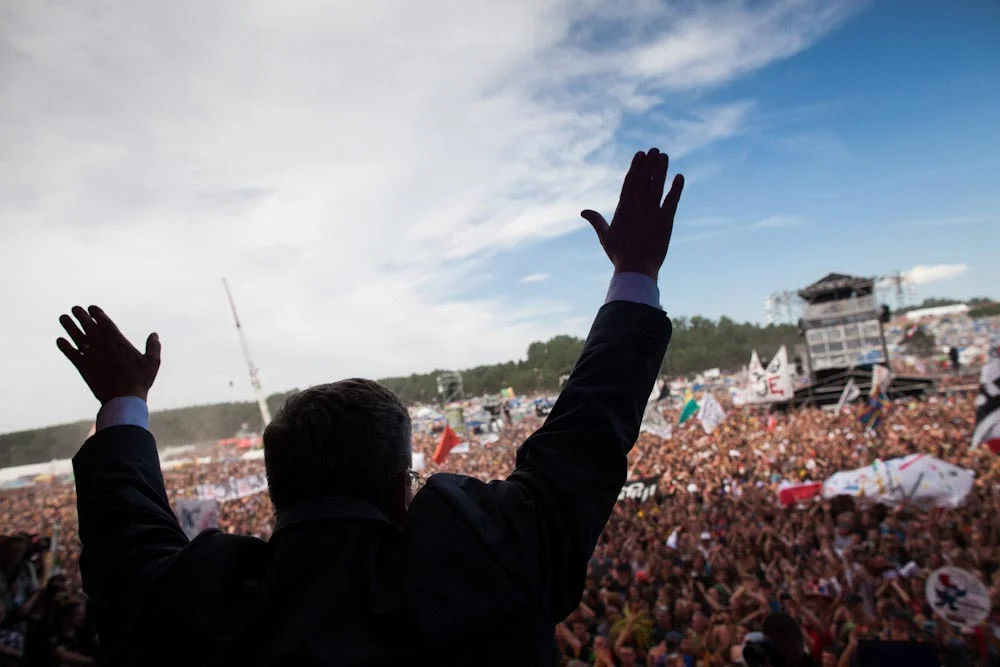 Prezydent Bronisław Komorowski podczas "Przystanku Woodstock"