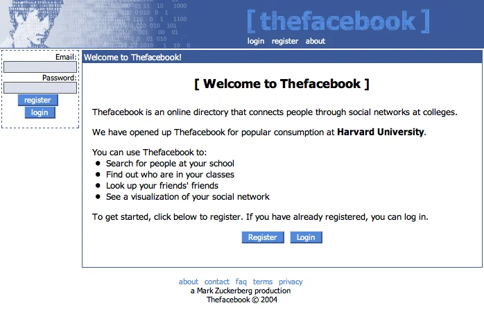 Pierwsza strona logowania na facebooku