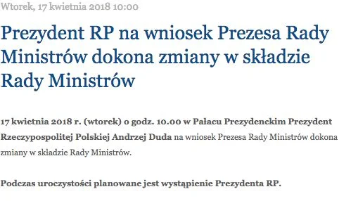 We wtorek prezydent dokona zmiany w składzie rządu.