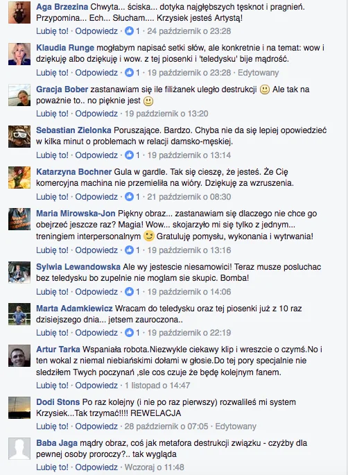 Komentarze pod linkiem do teledysku "Miłość Miłość".