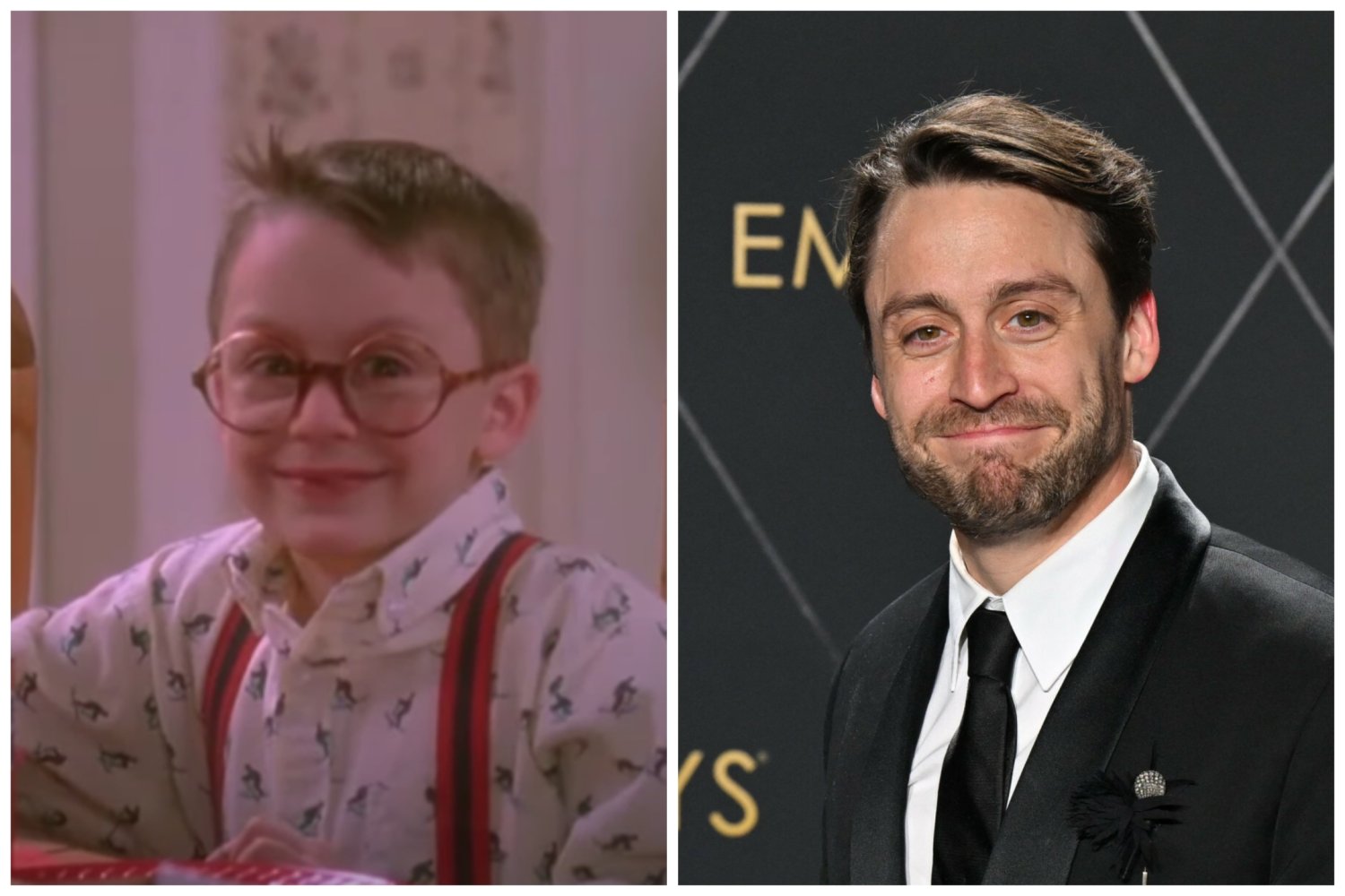 Po lewej: Kadr z filmu "Kevin sam w domu. Po prawej: Kieran Culkin na rozdaniu nagród Emmy 2024.