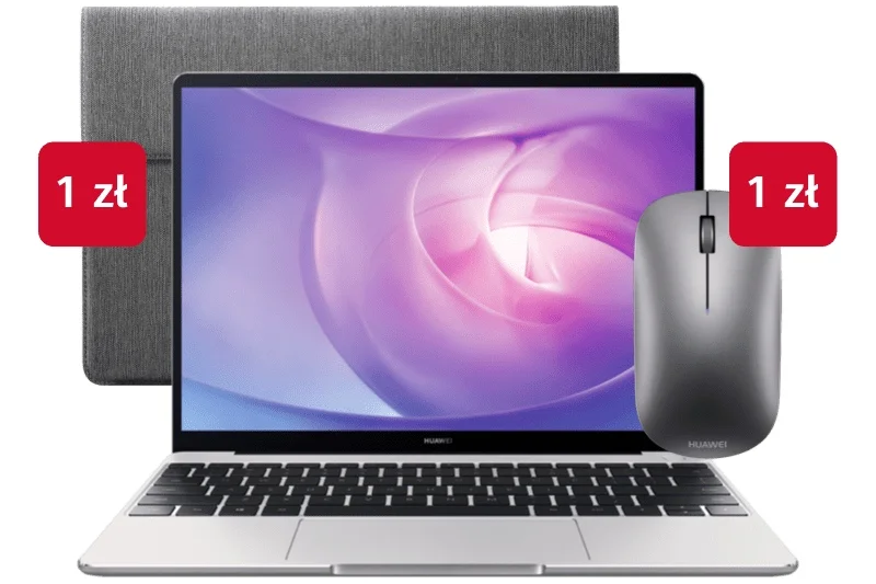 Do 12 lipca laptop Huawei MateBook 13 można zamówić w zestawie z dwoma prezentami za 1 zł każdy – z eleganckim etui i bezprzewodową myszką Huawei