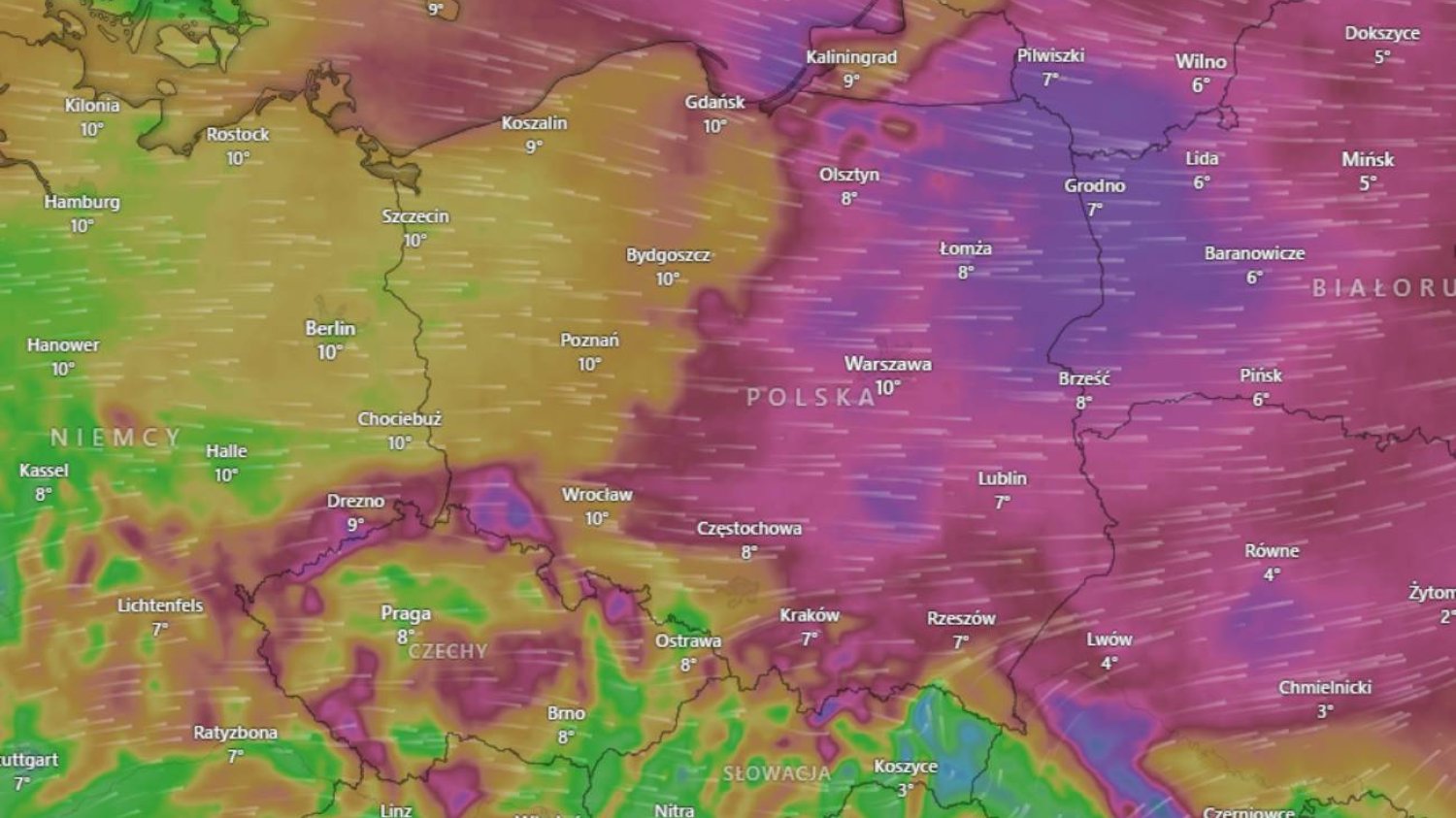 Mapa pogodowa Mapa pogodowa z silnym wiatrem