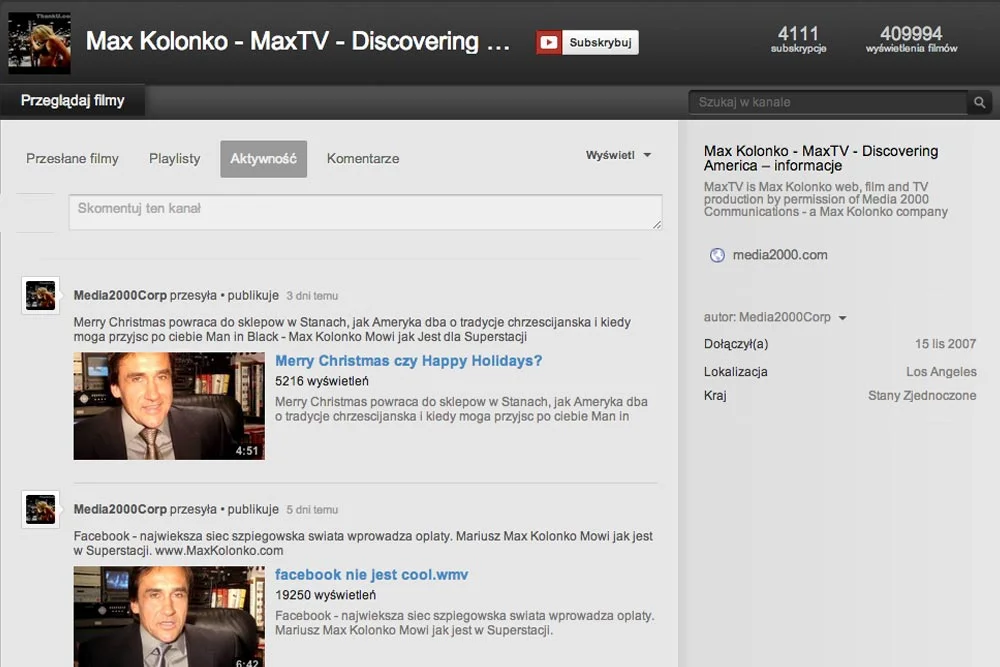 Kanał Mariusza Max Kolonko na kanale YouTube