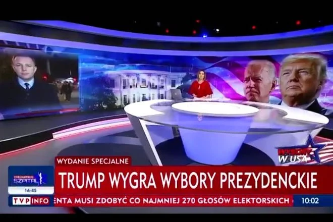 TVP w środę rano stwierdziła, że wybory w USA wygrał Donald Trump. Telewizja Polska relacjonuje wydarzenia w Stanach Zjednoczonych tak, jak robią to rosyjskie media. TVP w środę rano stwierdziła, że wybory w USA wygrał Donald Trump. Telewizja Polska relacjonuje wydarzenia w Stanach Zjednoczonych tak, jak robią to rosyjskie media.