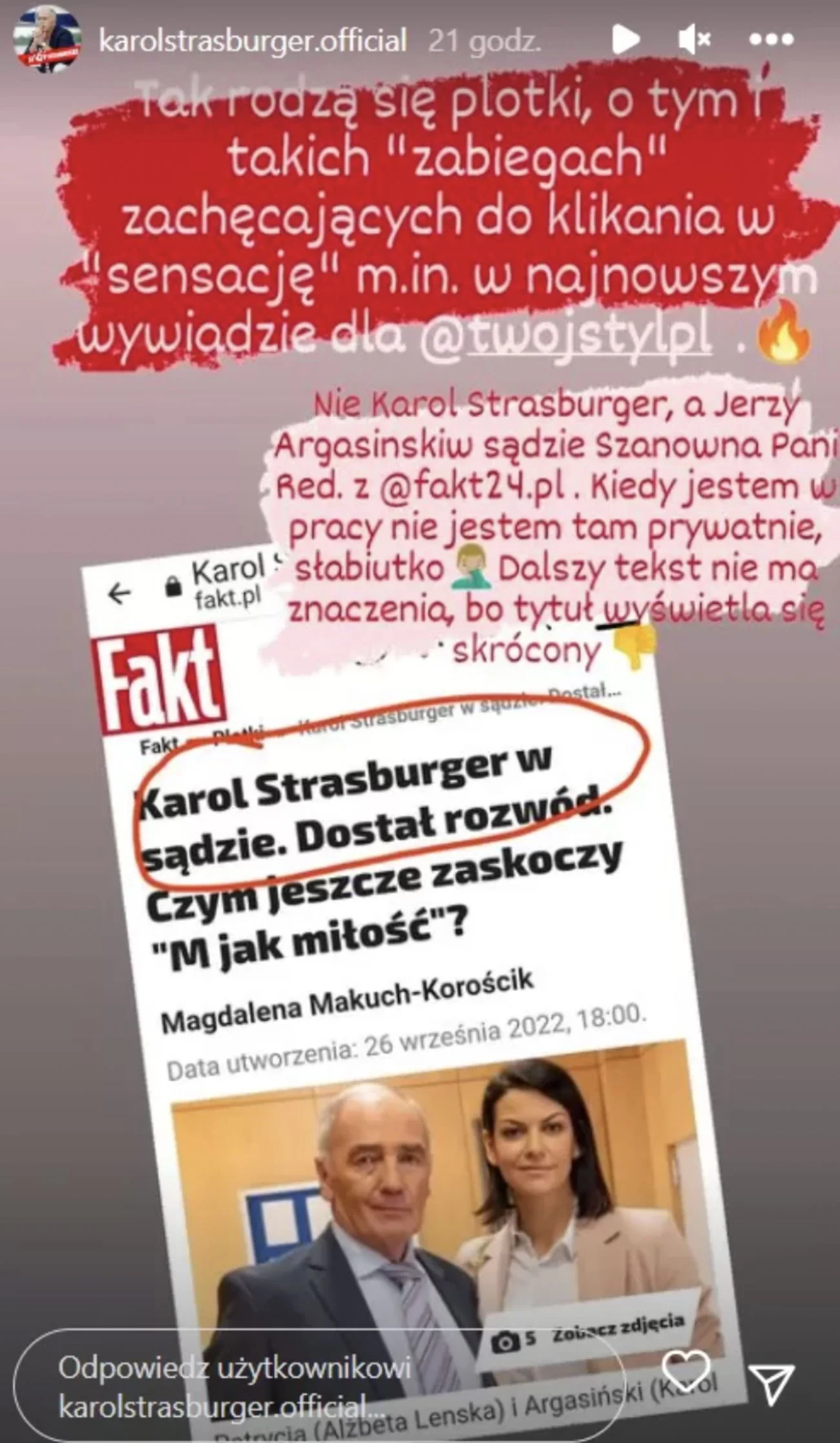 Karol Strasburger demontuje plotki. "To jest skandal oczywiście"