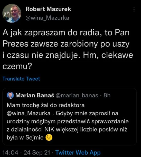 Usunięty wpis Roberta Mazurka.