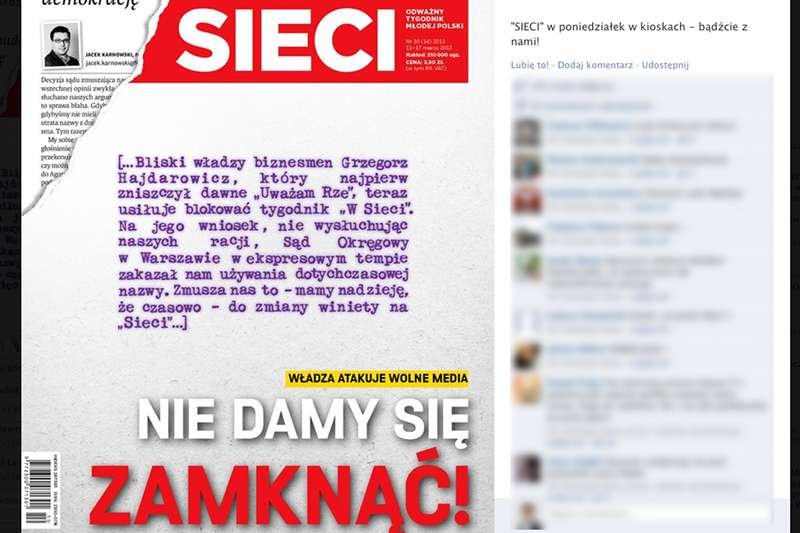 Okładka najnowszego numeru "Sieci"