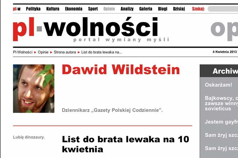 Dawid Wildstein zwraca się do "brata lewaka" by zjednoczyć się do czasu wyjaśnienia katastrofy smoleńskiej.