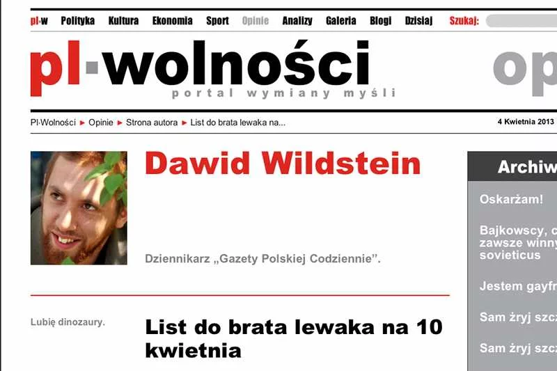 Dawid Wildstein zwraca się do "brata lewaka" by zjednoczyć się do czasu wyjaśnienia katastrofy smoleńskiej.