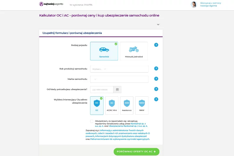 Bezpłatny internetowy kalkulator OC na stronie NajtaniejuAgenta.pl