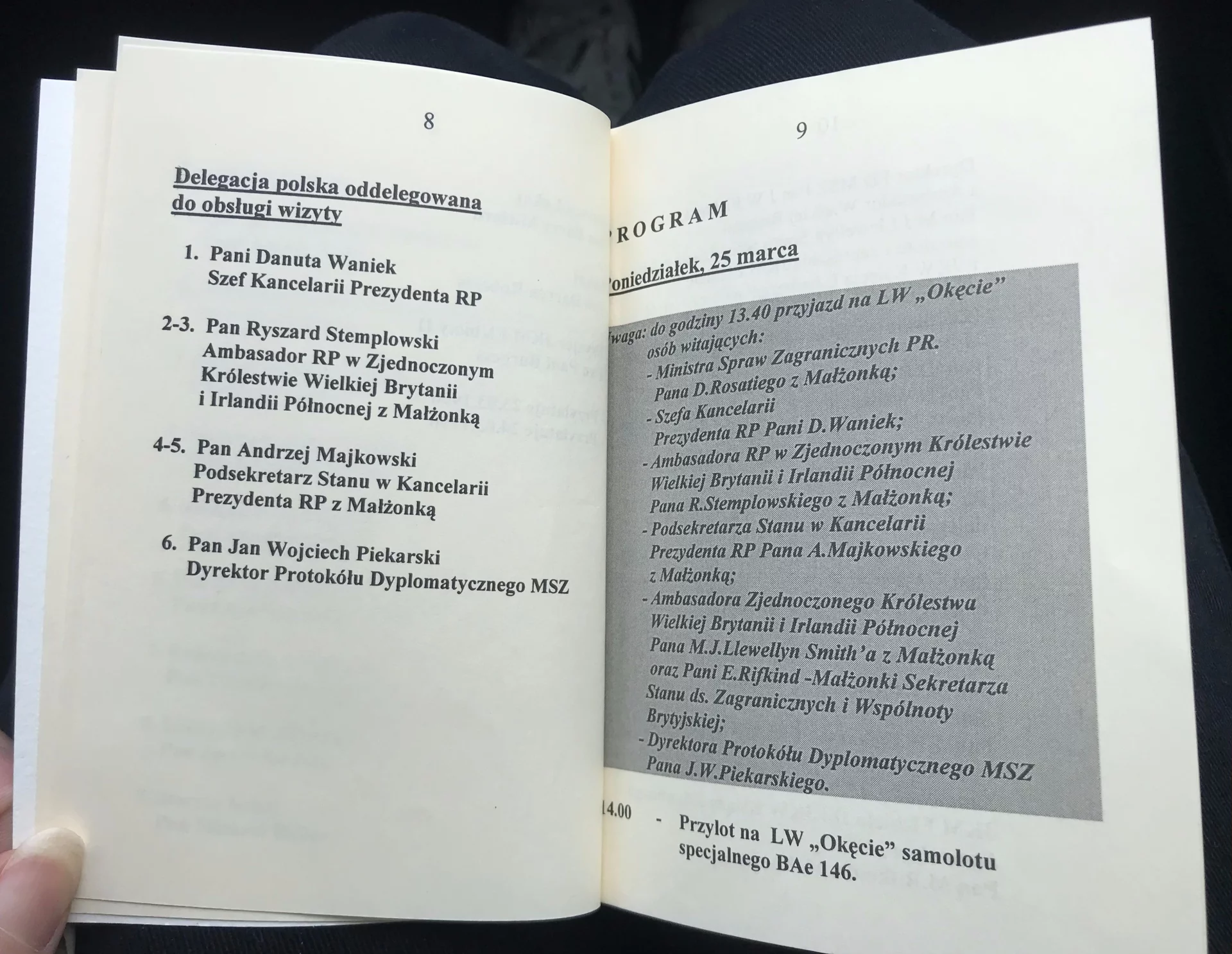 Fragment programu królewskiej wizyty (poniedziałek 25 marca). Archiwum prywatne Jerzego Dziewulskiego.